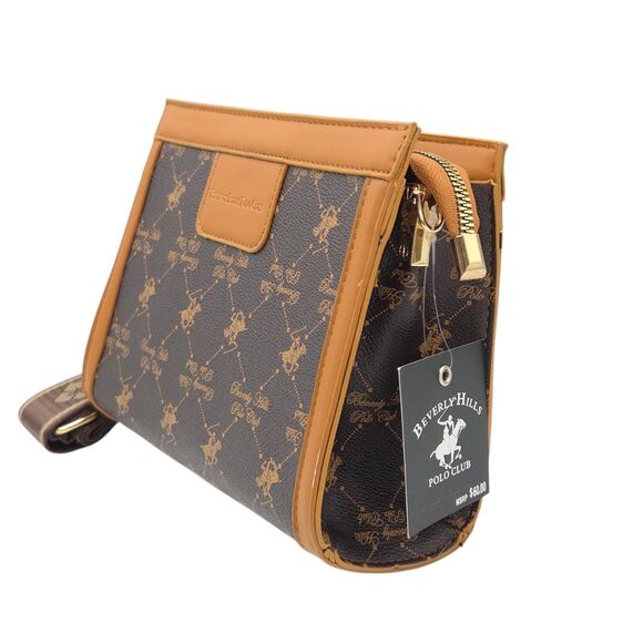 Beverly Hills Polo Club Crossbody Bag Faux Leather Brown Tan 7Hx8.5Lx3W Inch - Picture 2 of 12